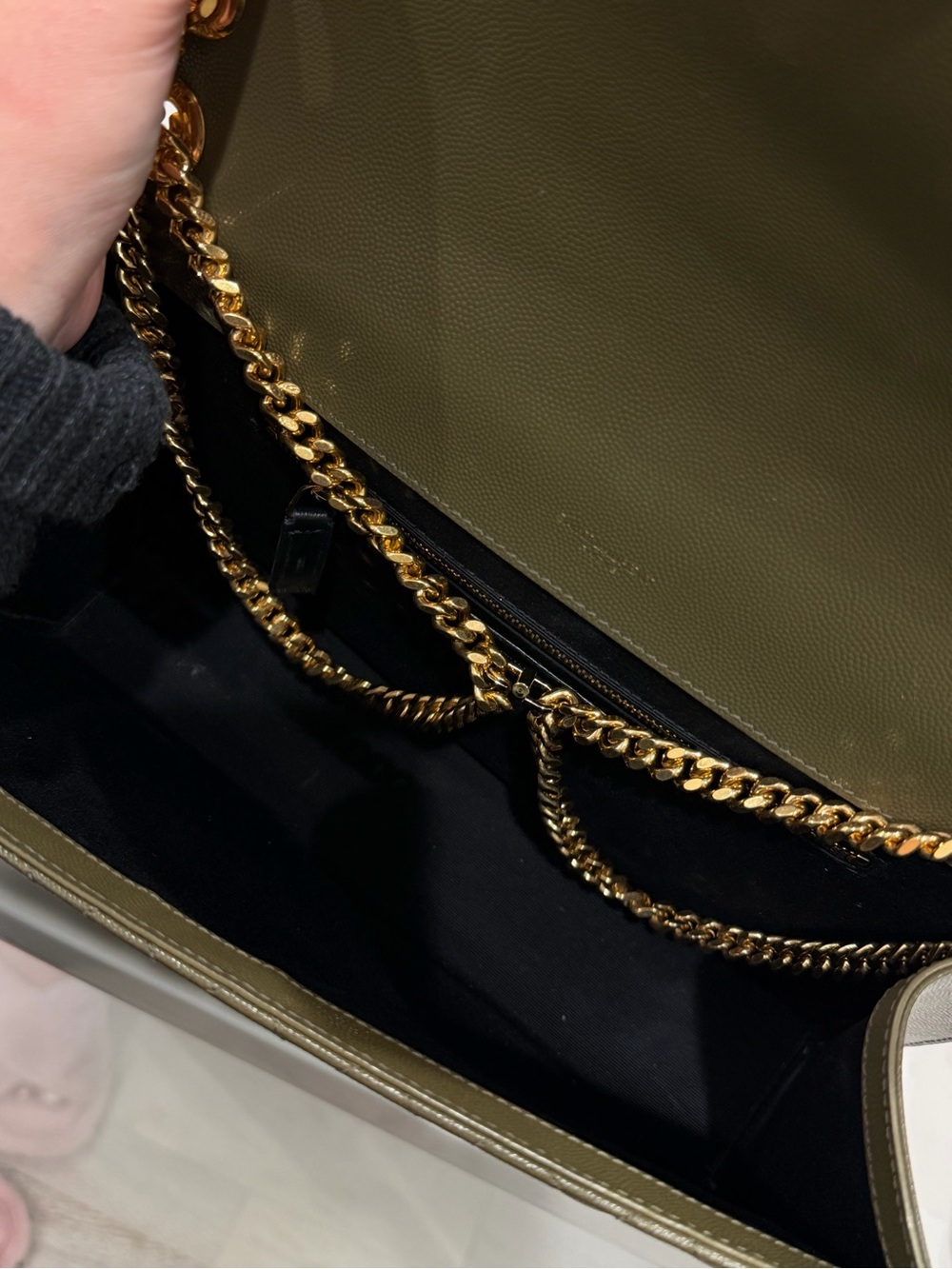 Saint Laurent Quilted Olive Green Envelope Shoulder Bag with Gold Hardware - Picture 10 of 14